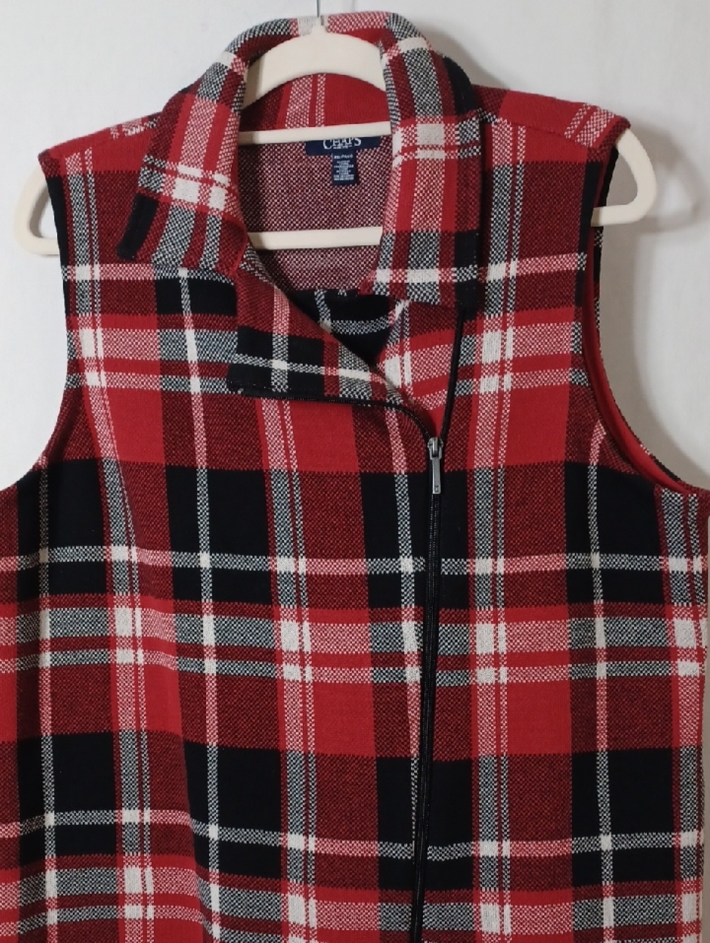 Dana Buchman Red and Black Plaid Zip-Front Sleeveless Vest